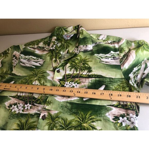Vintage 90s Pacific Legend Airplanes & Palm Trees Hawaiian Shirt Size L - Picture 4 of 10